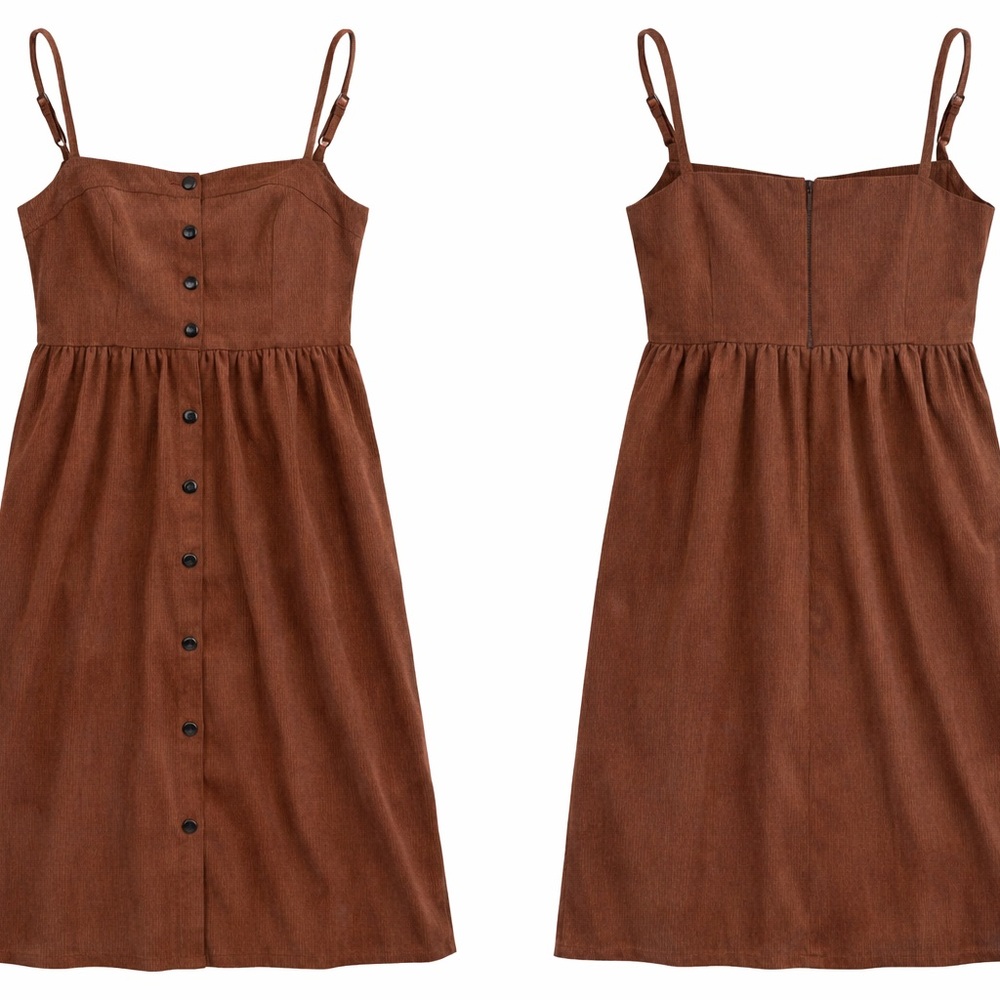 Brown Corduroy Button-Down Midi Dress